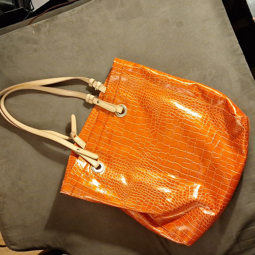 Snakeskin Print Shoulder Bag, Dark Orange